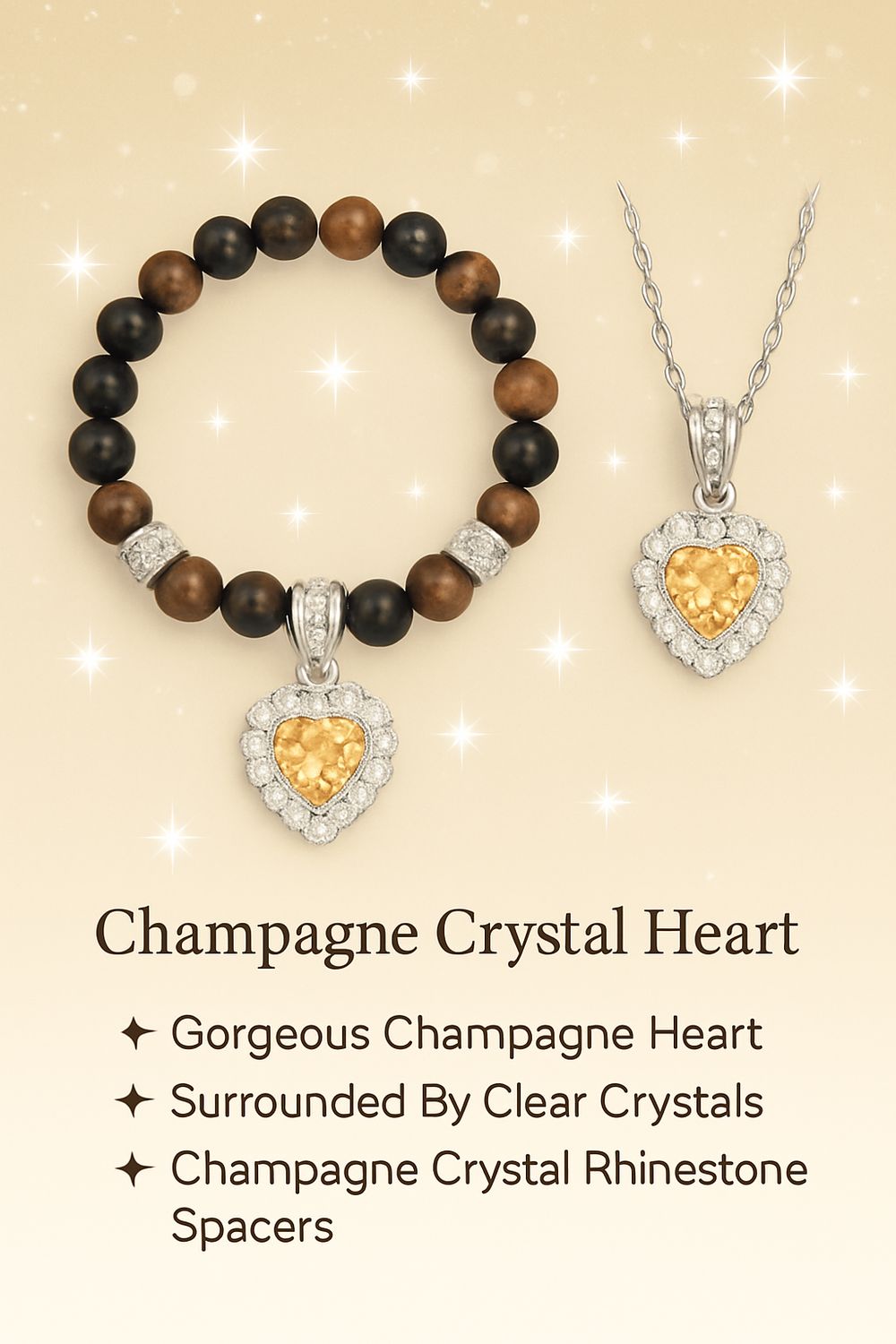 Champagne Crystal Heart Jewelry Set