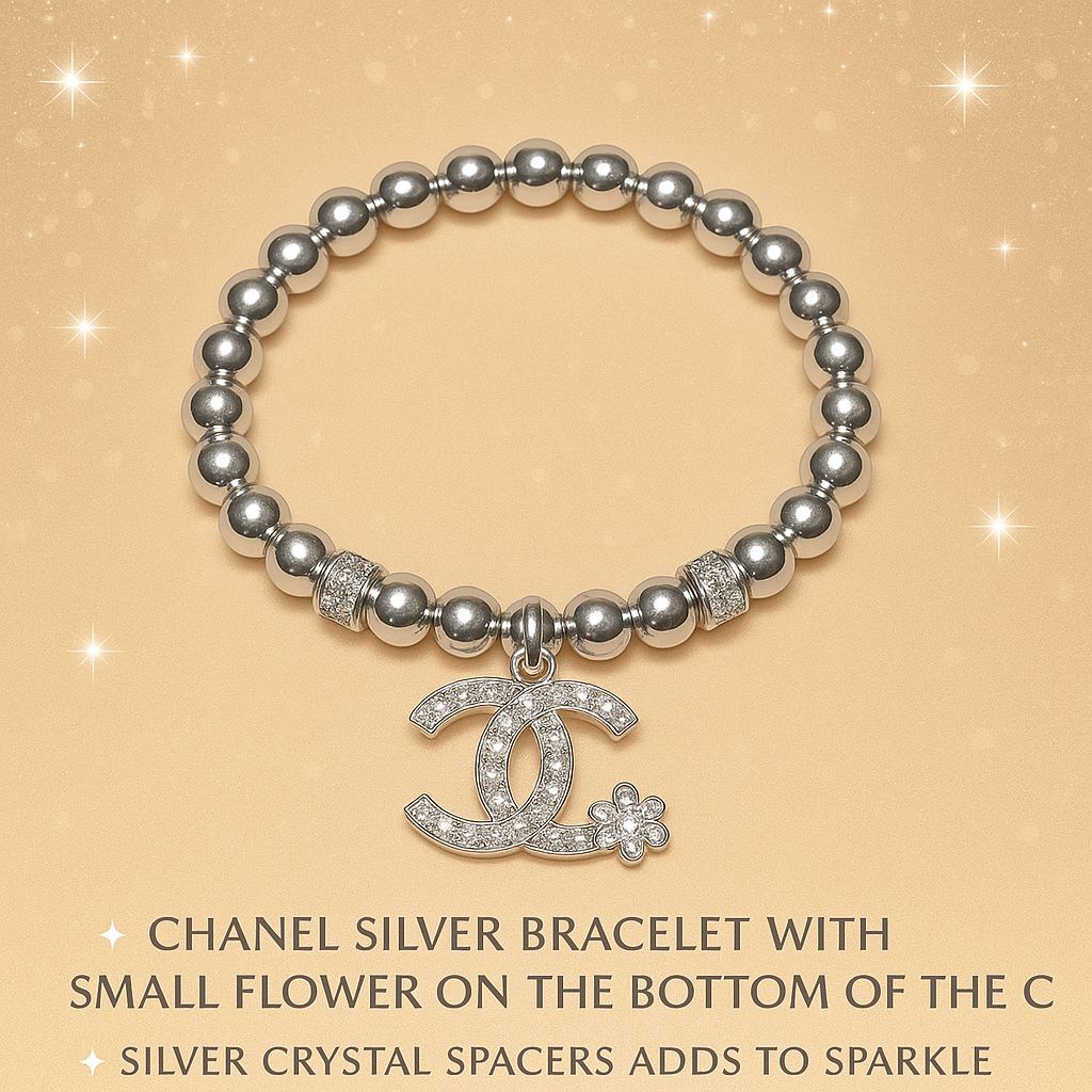 Chanel Silver Bracelet with Sparkle Flower