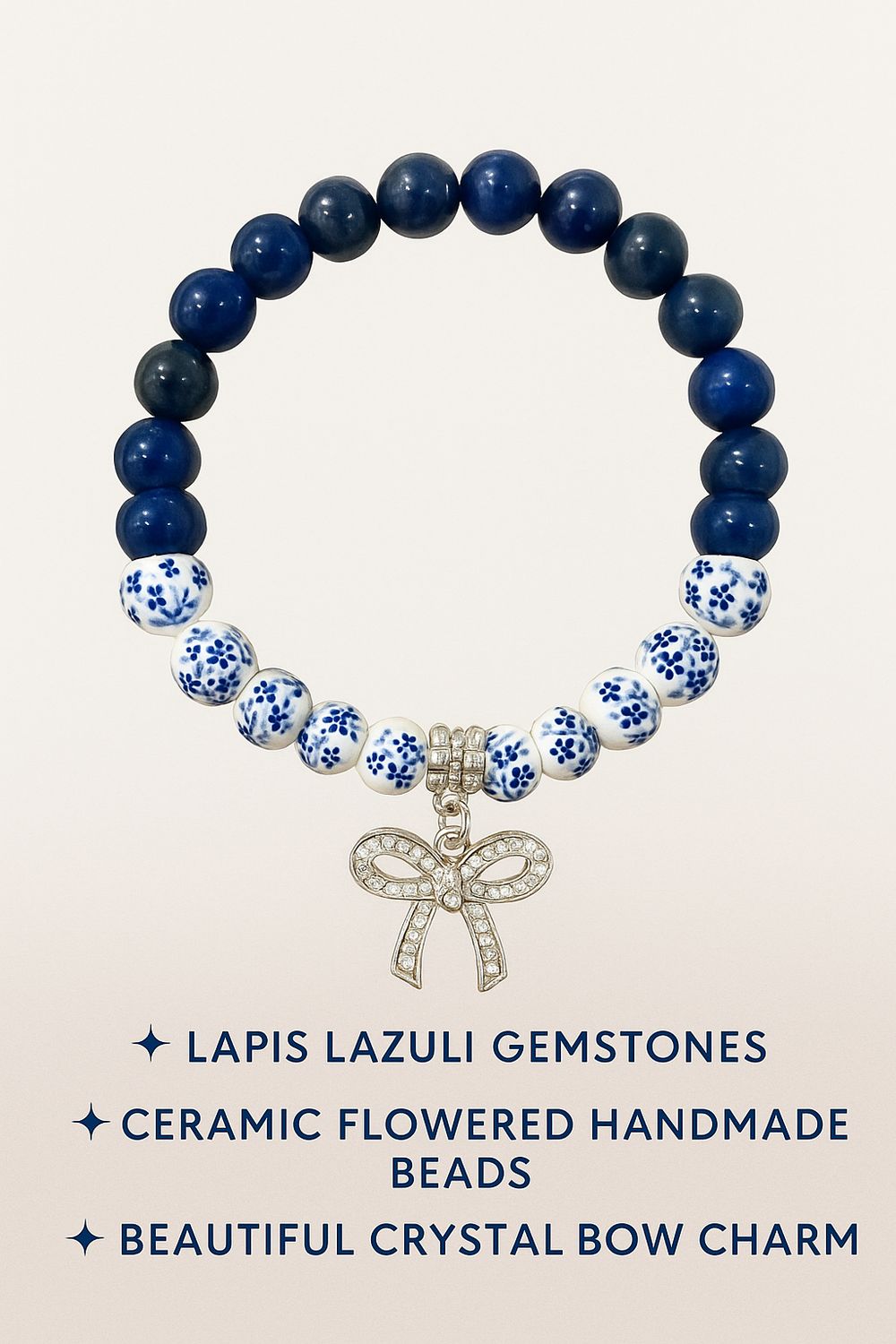 Elegant Beaded Bracelet with Crystal Charm