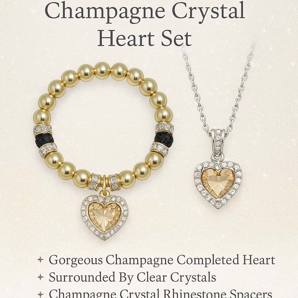 Champagne Crystal Heart Jewelry Set 2