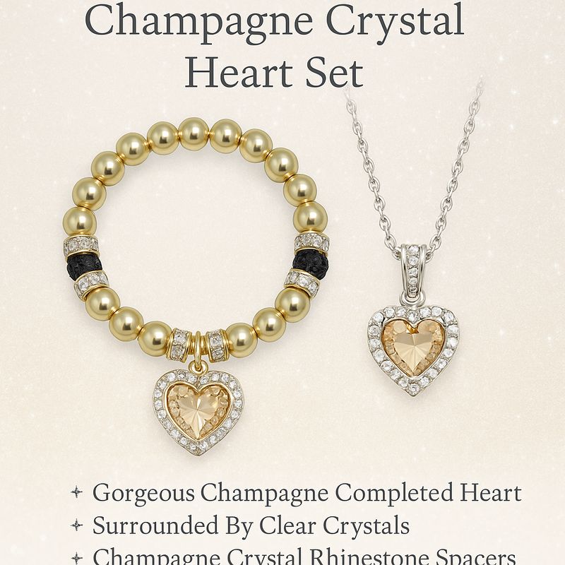 Champagne Crystal Heart Jewelry Set 2