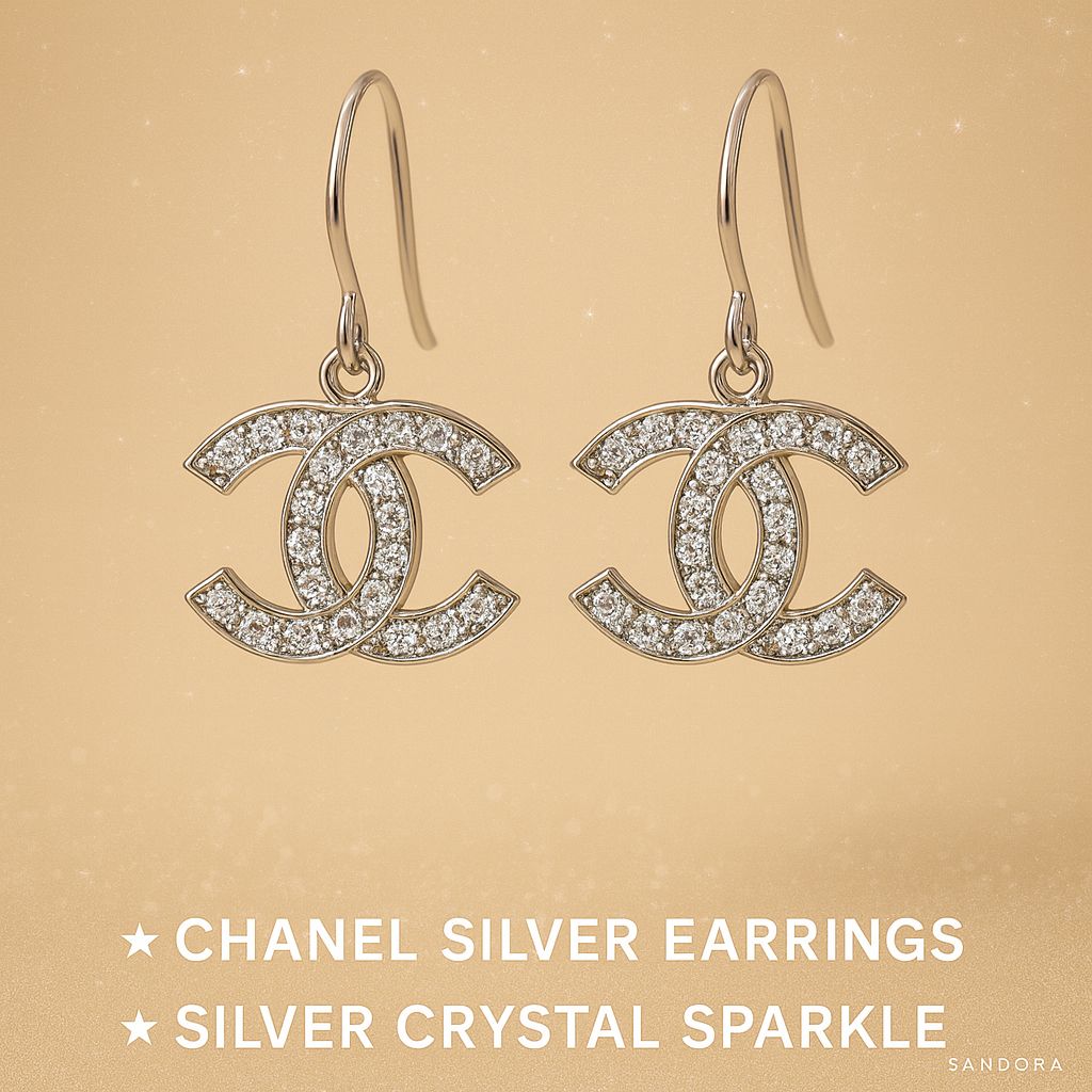 Chanel Silver Earrings with Sparkle