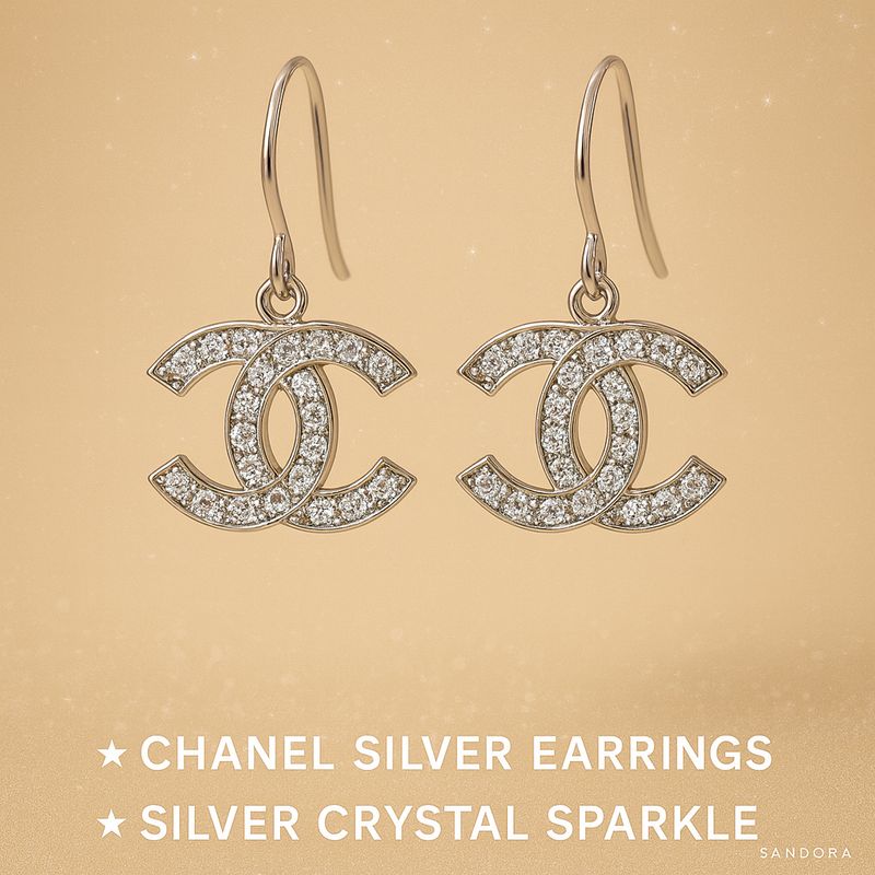 Chanel Silver Earrings with Sparkle