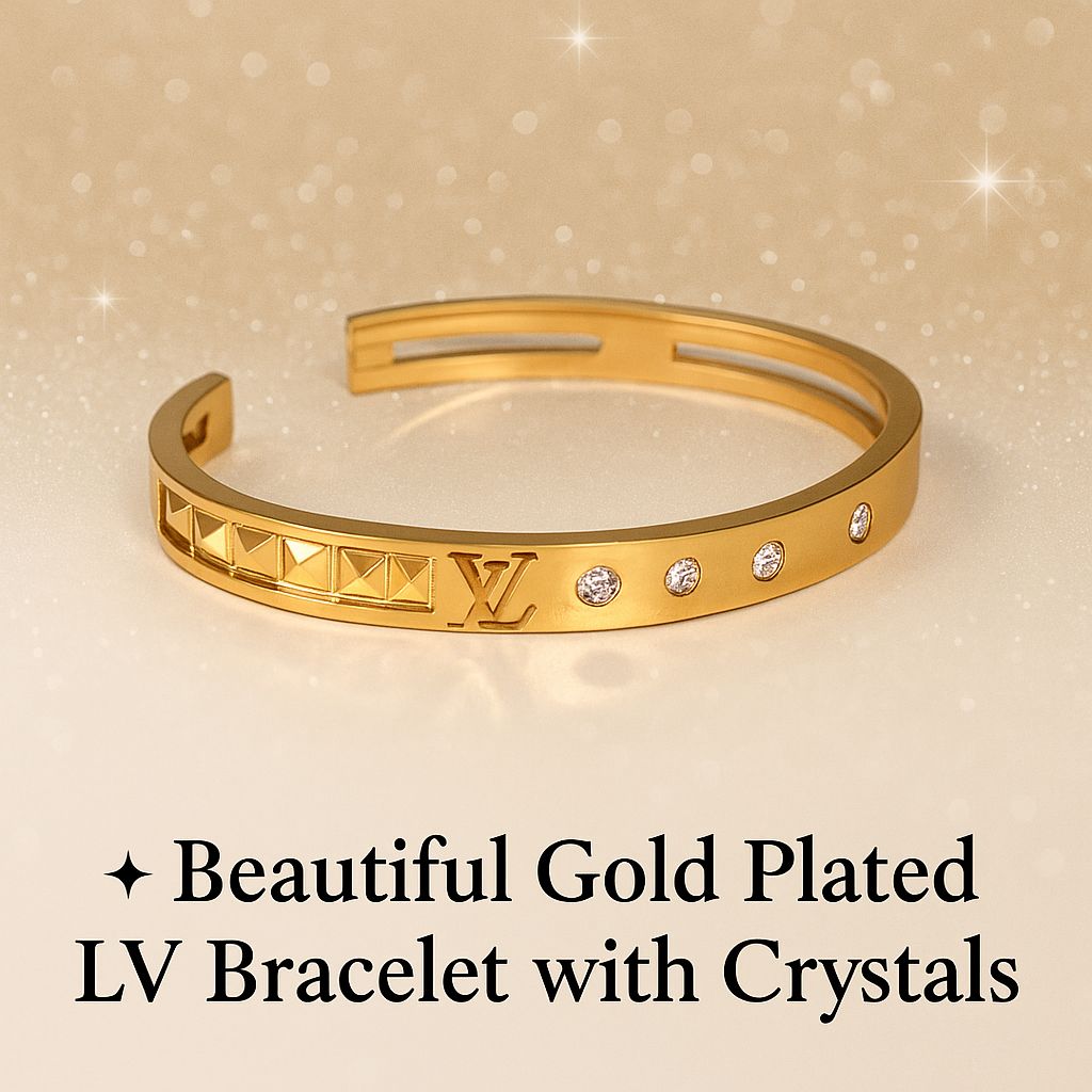 Gold-Plated Louis Vuitton Bracelet with Crystals