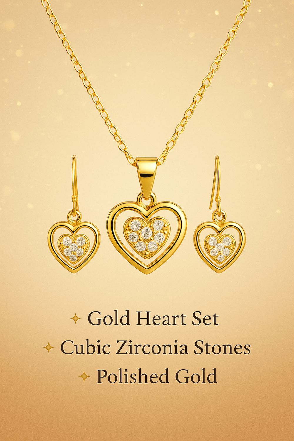 Gold Heart Jewelry Set with Bokeh