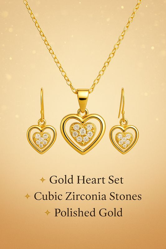 Gold Heart Jewelry Set with Bokeh