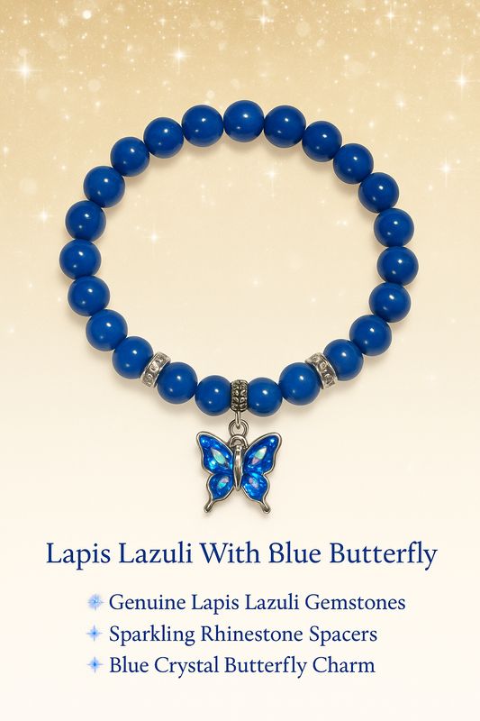 Lapis Lazuli Bracelet with Butterfly Charm