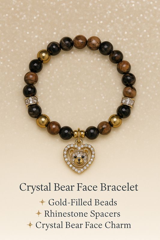 Crystal Bear Face Charm Bracelet
