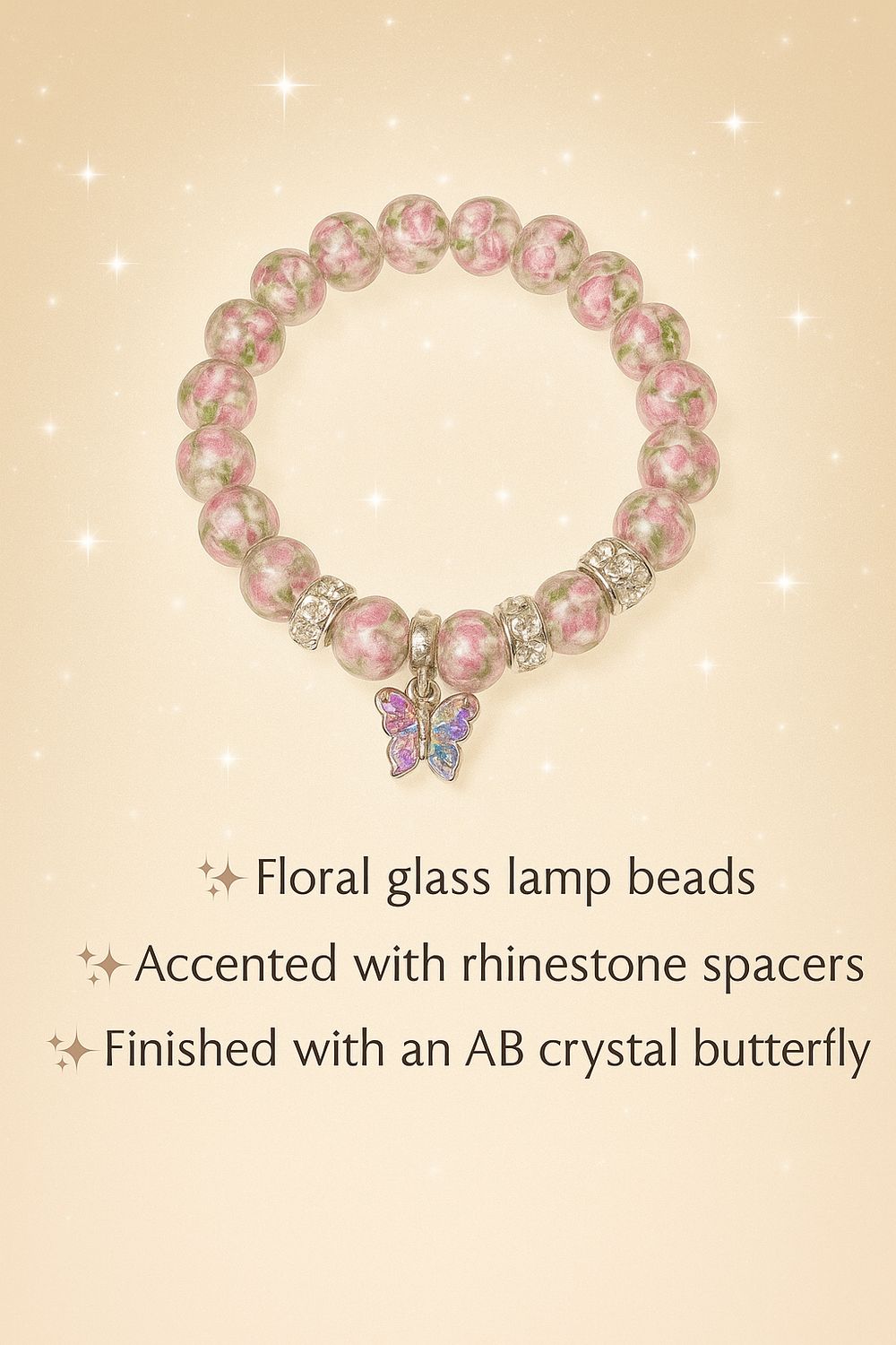 Elegant Floral Bracelet with Butterfly Charm