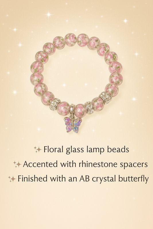 Elegant Floral Bracelet with Butterfly Charm