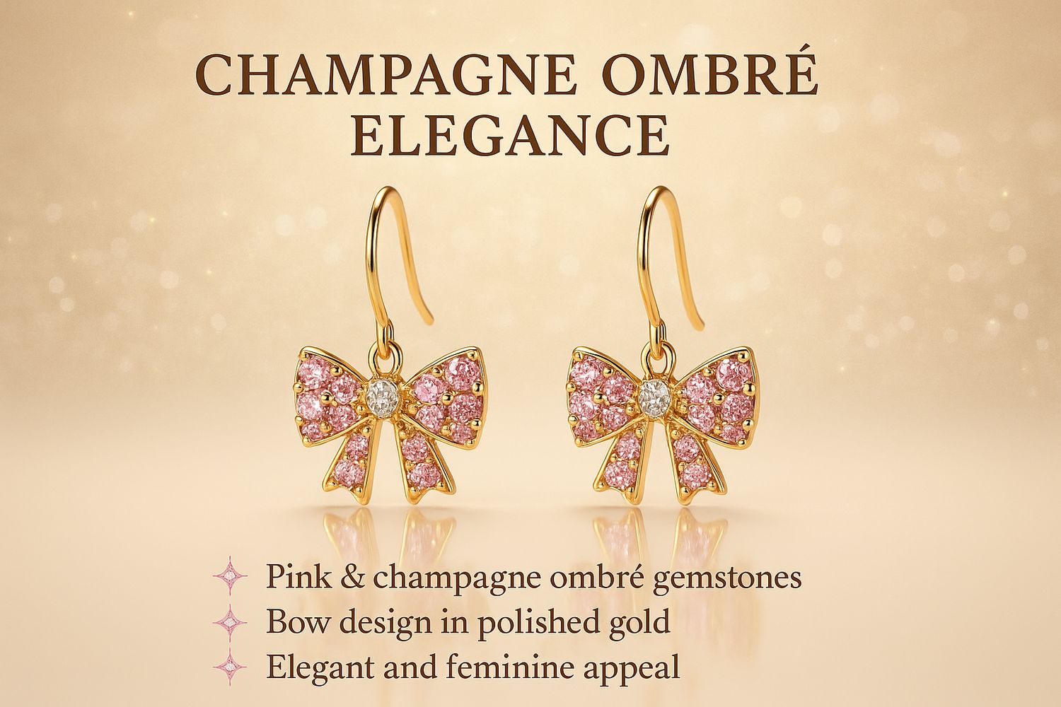 Gold Plated Pink Bow Earrings