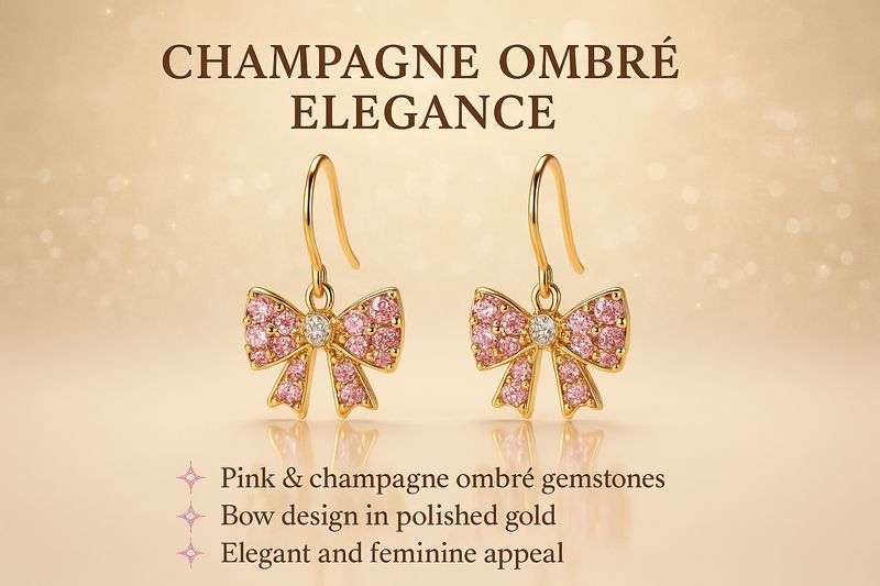 Gold Plated Pink Bow Earrings