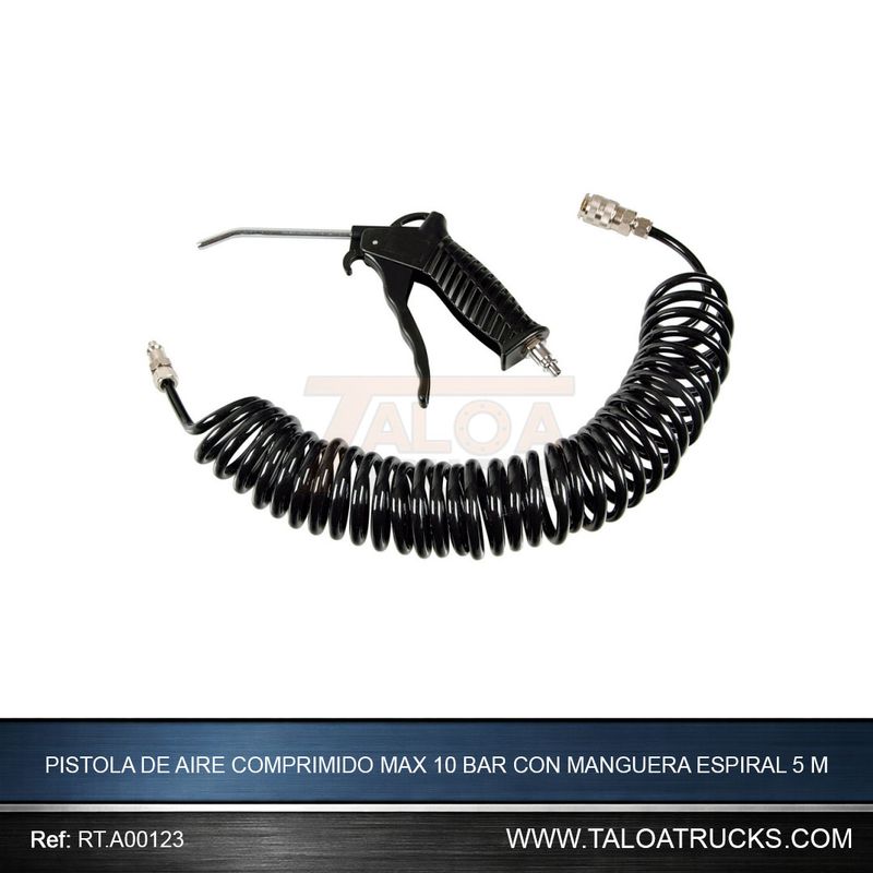 PISTOLA DE AIRE COMPRIMIDO MAX 10 BAR CON MANGUERA ESPIRAL 5 M