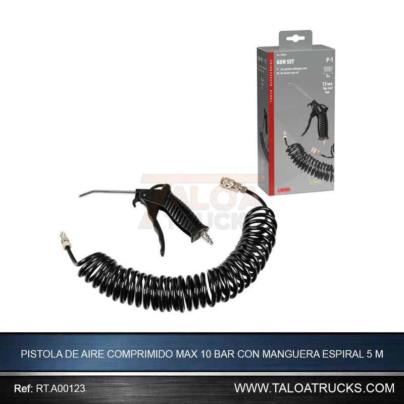 PISTOLA DE AIRE COMPRIMIDO MAX 10 BAR CON MANGUERA ESPIRAL 5 M