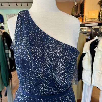 Marchesa Notte Navy and Silver Dress