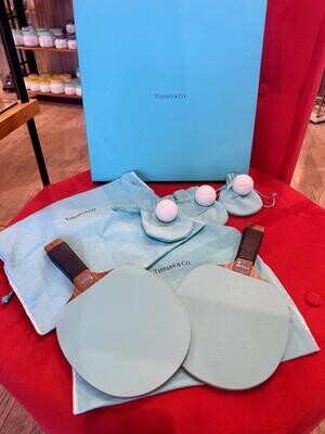 Tiffany & Co Leather and Walnut Table Tennis Paddles