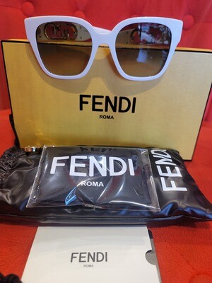 Fendi White Gold Accents Brown Gradient Lens Sunglasses