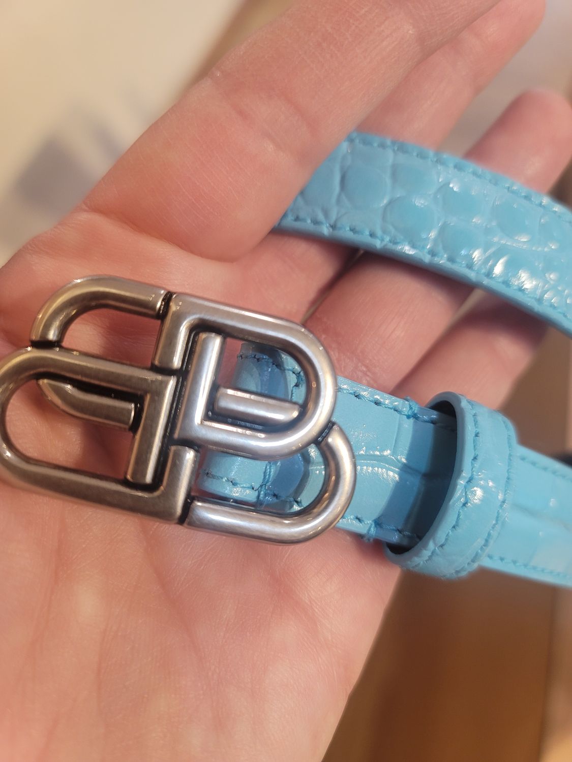 Balenciaga Blue Crocodile Embossed belt 75/30"