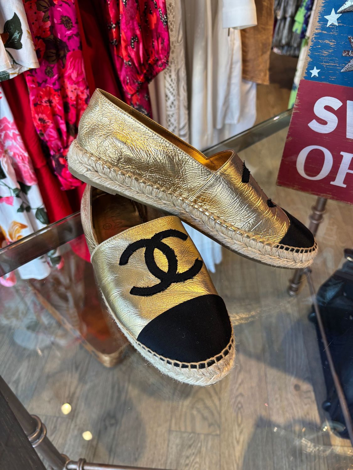 Chanel Gold and Black Espadrilles