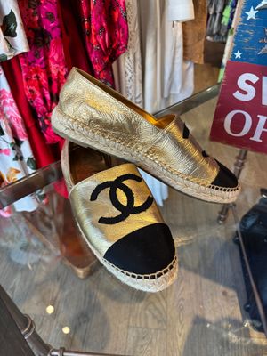 Chanel Gold and Black Espadrilles