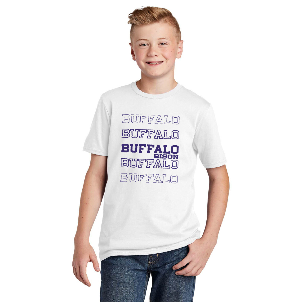 Buffalo Bison Fade Super-Soft District Youth T-Shirt - Grey Frost or White