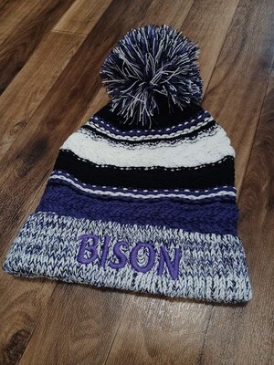 Bison Pom Pom Stocking Cap Sport-Tek - Purple/Black/White (2 Options)