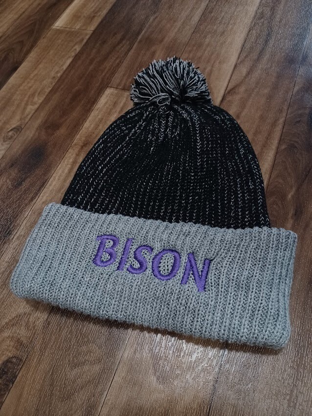 Bison Knit Speckled Pom-Pom Stocking Cap - Black/Heather Grey