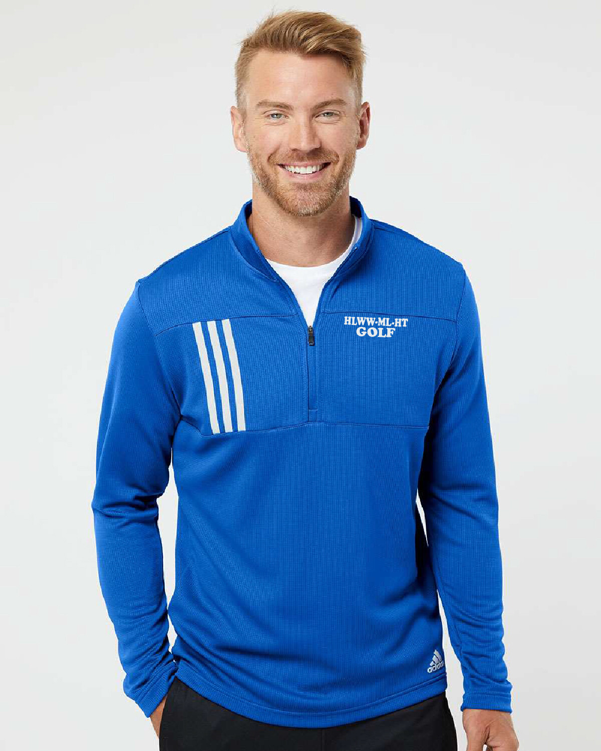 HLWW-ML-HT Golf Adidas - 3-Stripes Double Knit Quarter-Zip Pullover - A482