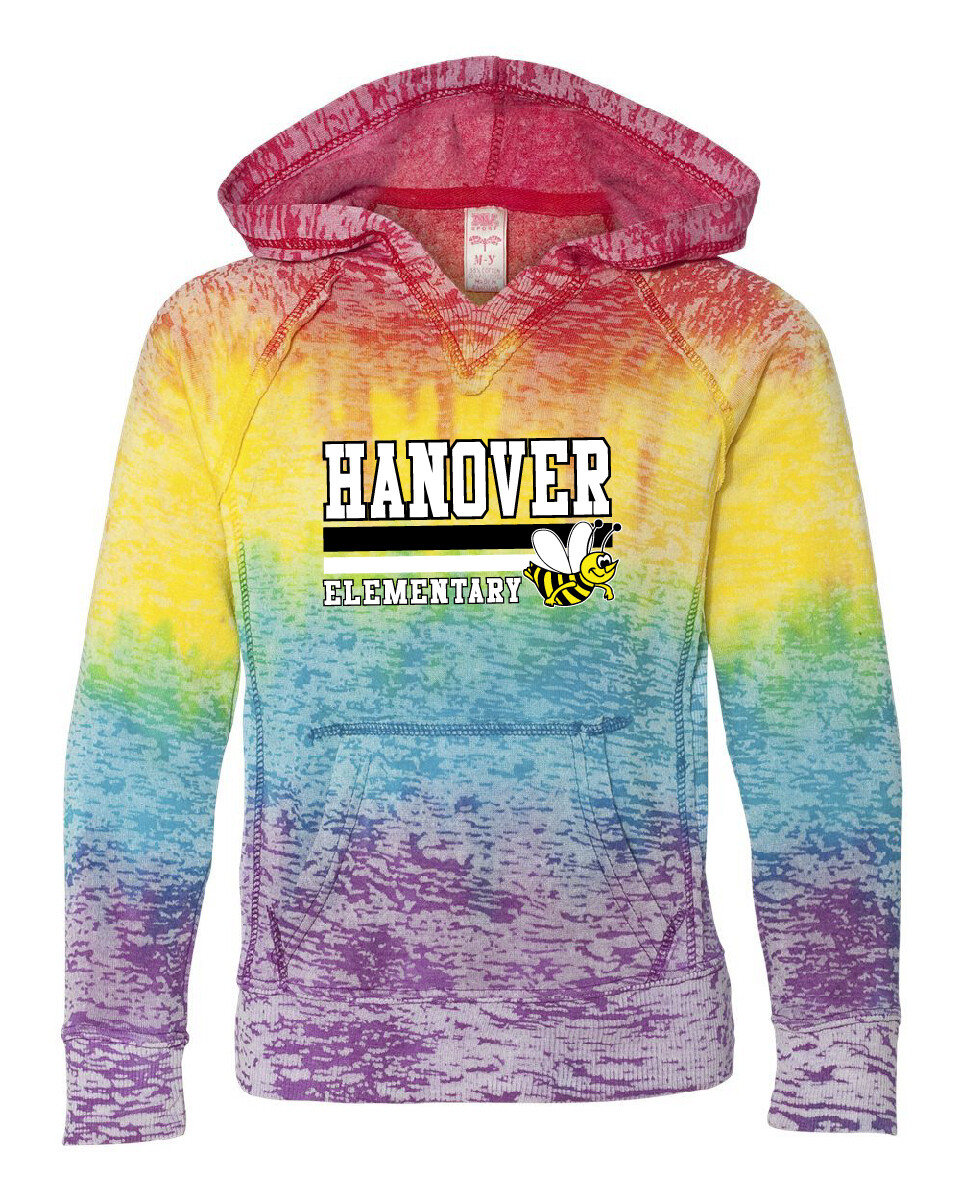 Hanover Elementary MV Sport - Girls’ Courtney Burnout V-Notch Hooded Sweatshirt - W1162Y - Rainbow Stripe