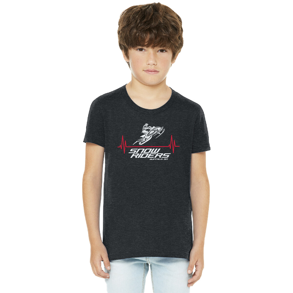 Snow Riders Heartbeat BELLA+CANVAS Youth Heather CVC Tee - 3001YCVC - Dark Grey Heather
