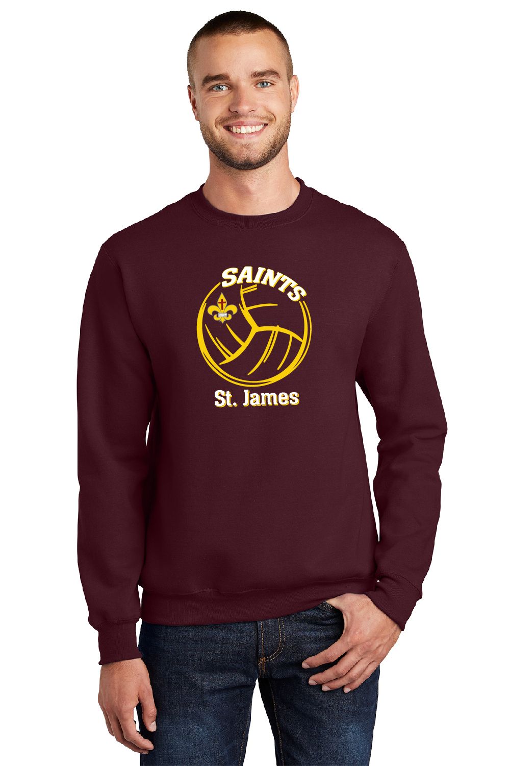 St. James Saints Volleyball Crewneck Sweatshirt - PC90 - Maroon