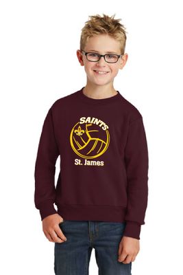 St. James Saints Volleyball Youth Crewneck Sweatshirt - PC90Y - Maroon