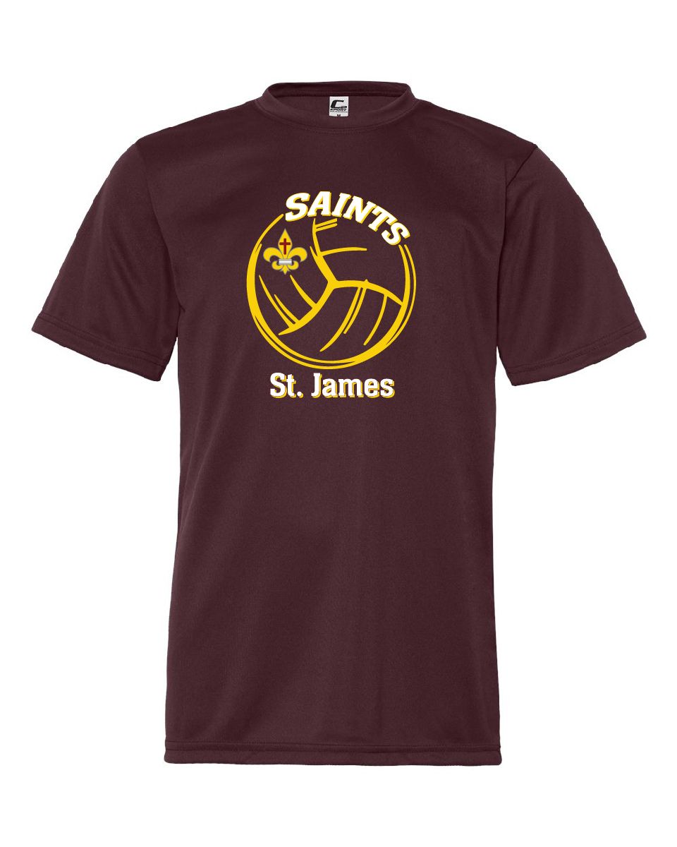St. James Saints Volleyball Polyester Wicking T-Shirt - 5100 - Maroon