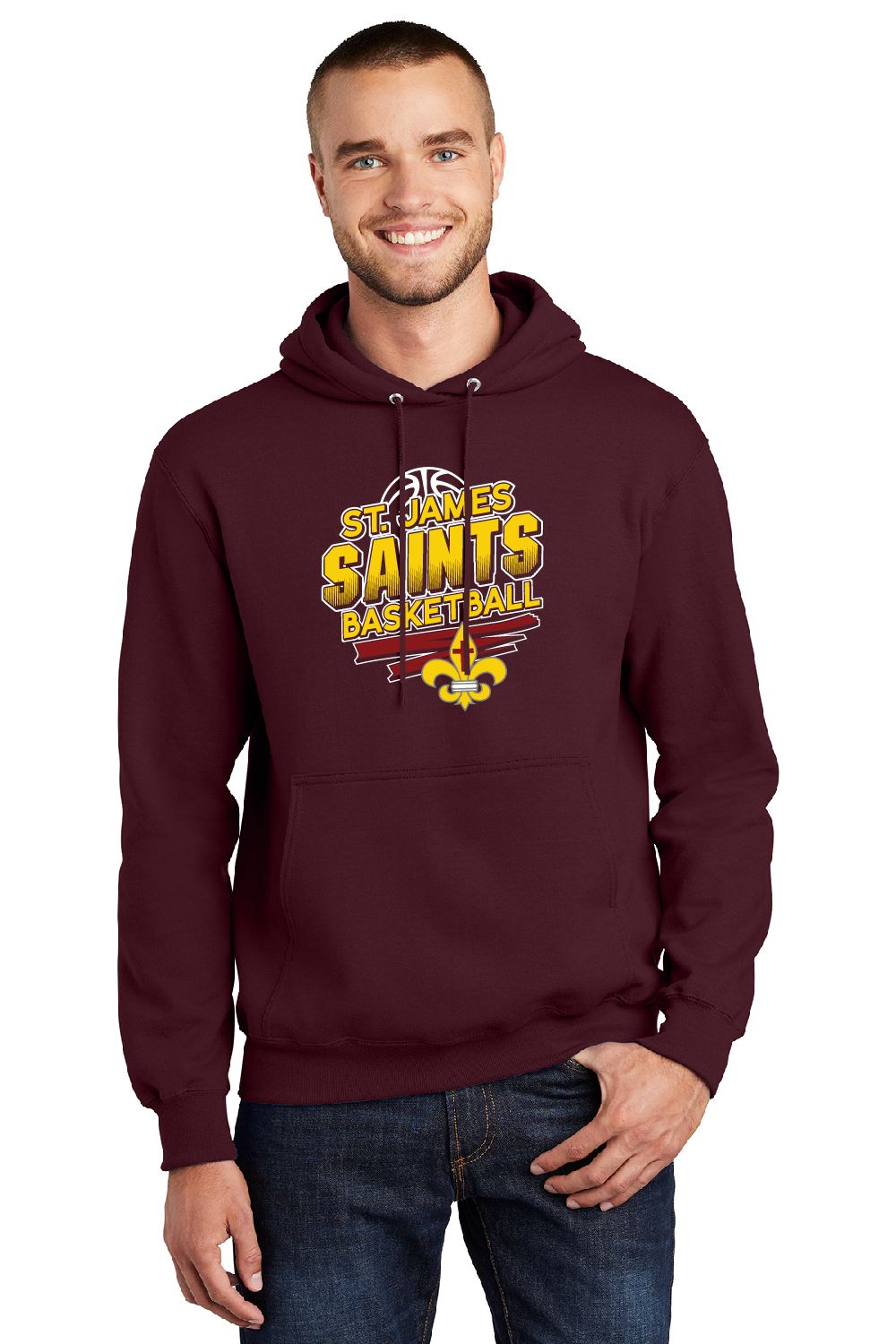 St. James Saints Basketball Hoodie - PC90H - Maroon