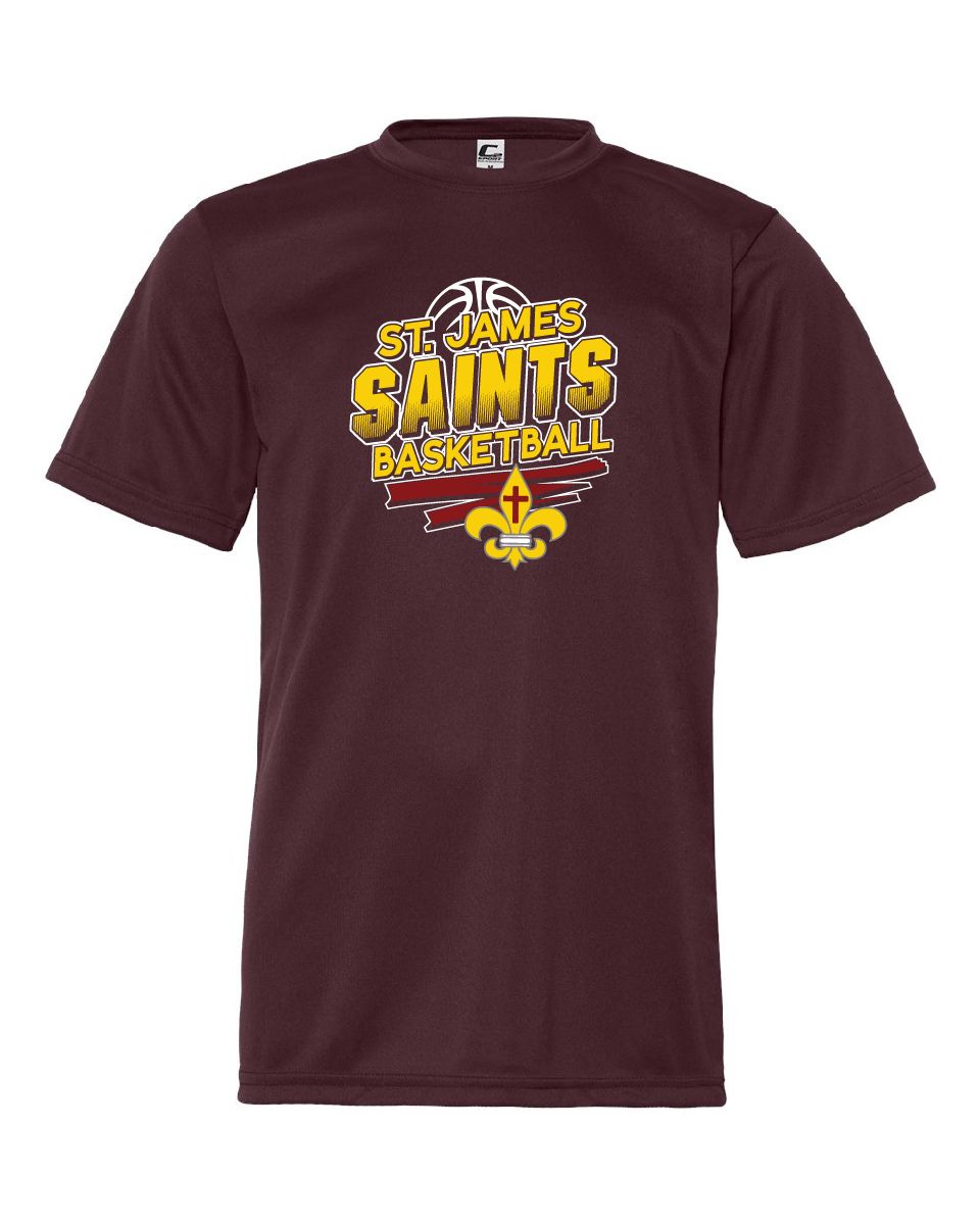 St. James Saints Basketball Polyester Wicking T-Shirt - 5100 - Maroon