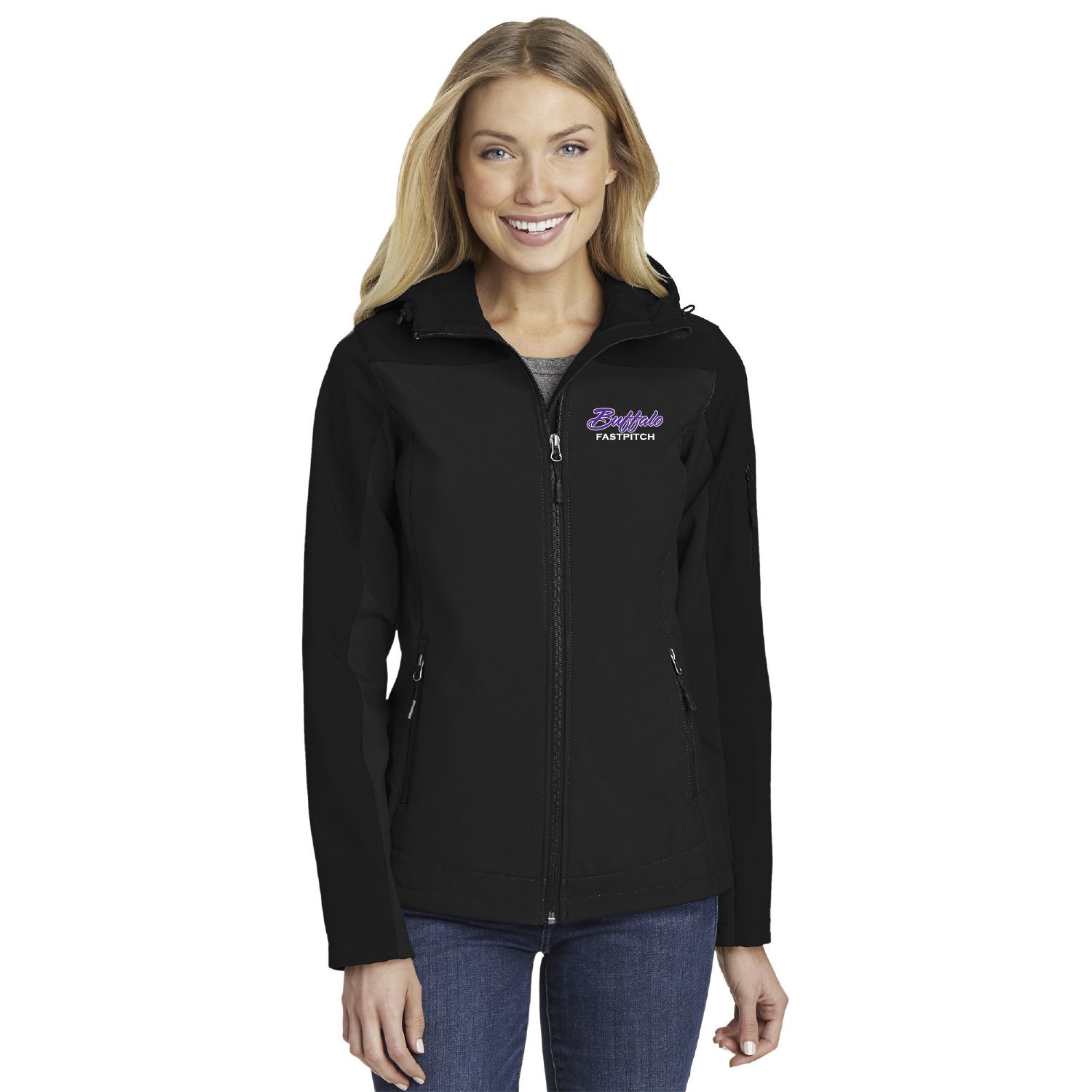 Buffalo Girls Fastpitch Port Authority Women's Hooded Core Soft Shell Jacket - L335 - Black