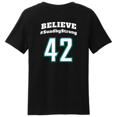 Blake #42 BELIEVE #SundbyStrong Storm&#39;n Sabres Lacrosse - Youth Perfect Blend Tee - Black