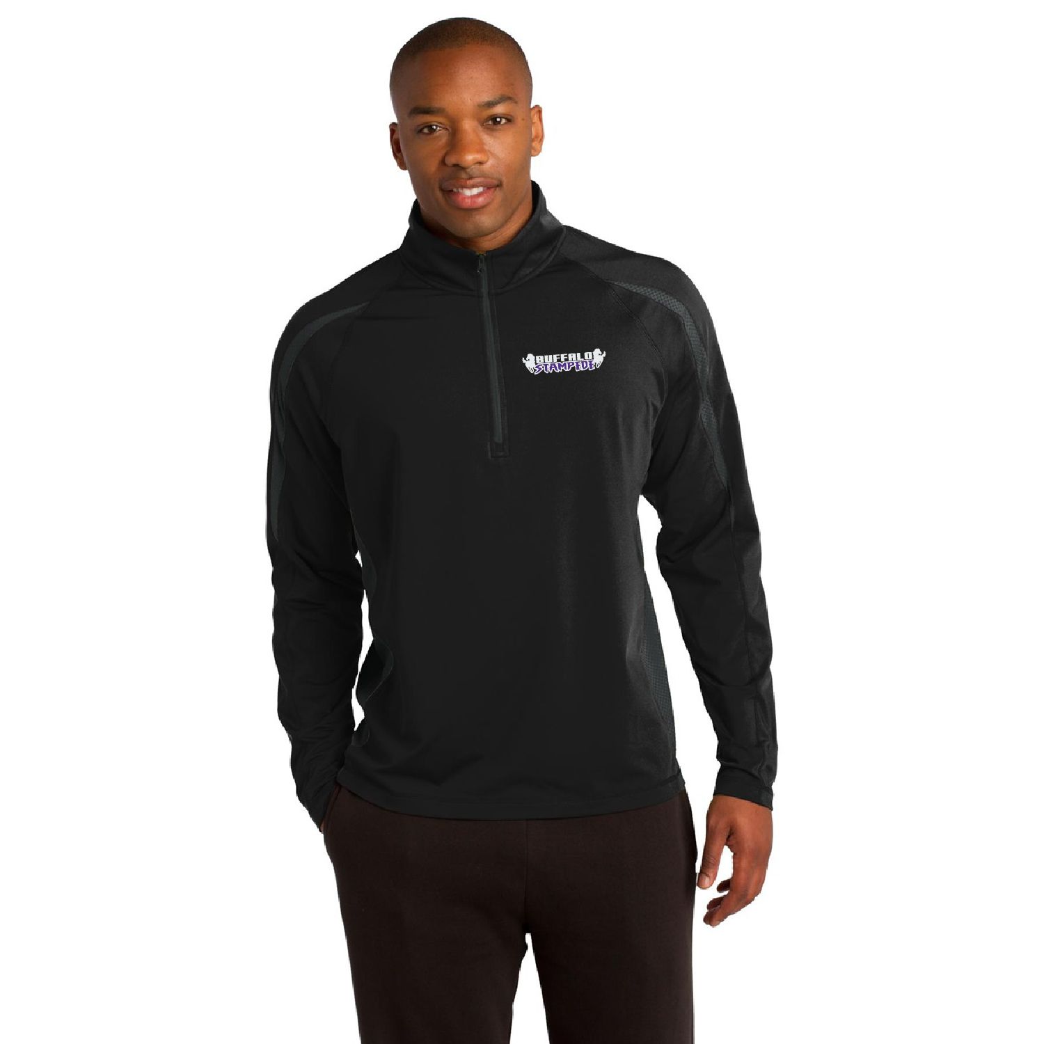 Buffalo Stampede Sport-Tek Sport-Wick Stretch 1/2-Zip Colorblock Pullover - ST851 - Black / Charcoal Grey