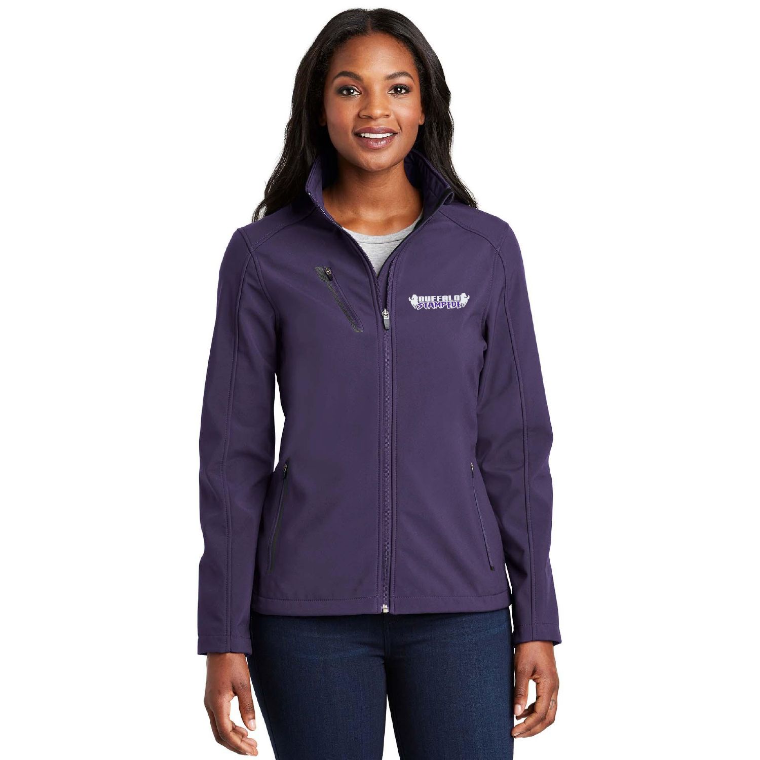 Buffalo Stampede Port Authority Women&#39;s Welded Soft Shell Jacket - L324 - Posh Purple (Personalize Option)