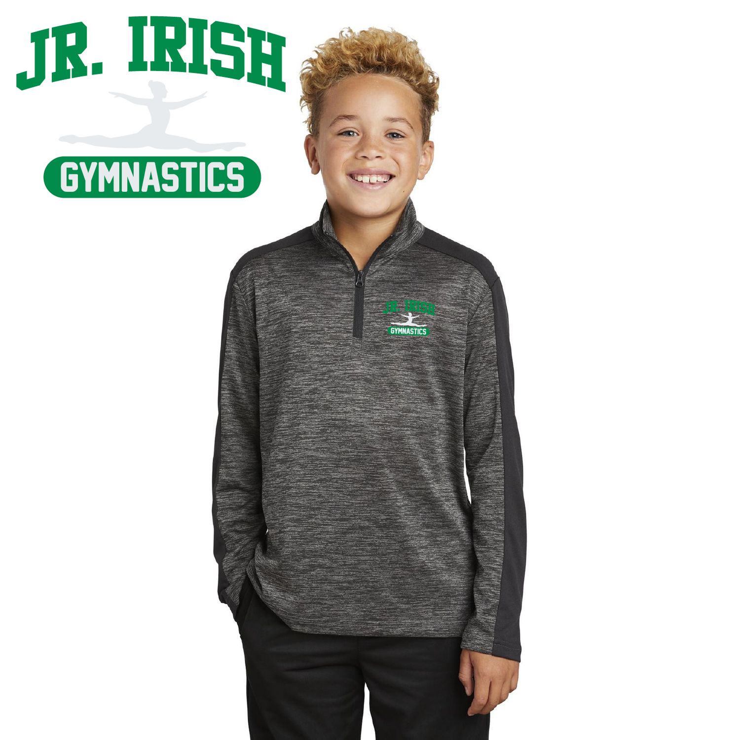 Maple Lake Jr Irish Sport-Tek Youth PosiCharge Colorblock 1/4-Zip Pullover - YST397 - Grey-Black Electric/Black