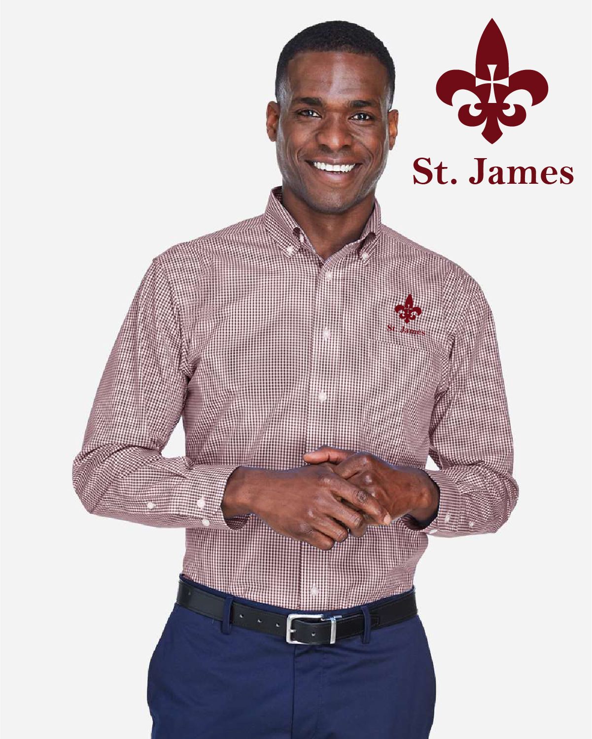 St. James Saints Devon & Jones Men's Crown Collection® Gingham Check Woven Dress Shirt - D640 - Burgundy St. James Saints Devon & Jones Men's Crown Collection® Gingham Check Woven Dress Shirt - D640 - Burgundy
