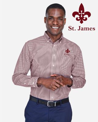 St. James Saints Devon &amp; Jones Men&#39;s Crown Collection® Gingham Check Woven Dress Shirt - D640 - Burgundy