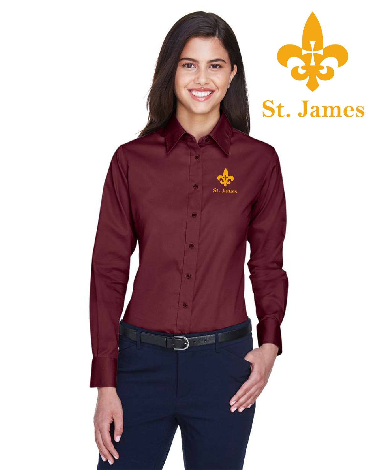 St. James Saints Harriton Women's Easy Blend Long Sleeve Twill Dress Shirt - M500W - Wine St. James Saints Harriton Women's Easy Blend Long Sleeve Twill Dress Shirt - M500W - Wine