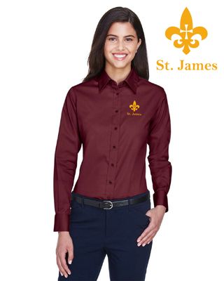 St. James Saints Harriton Women&#39;s Easy Blend Long Sleeve Twill Dress Shirt - M500W - Wine