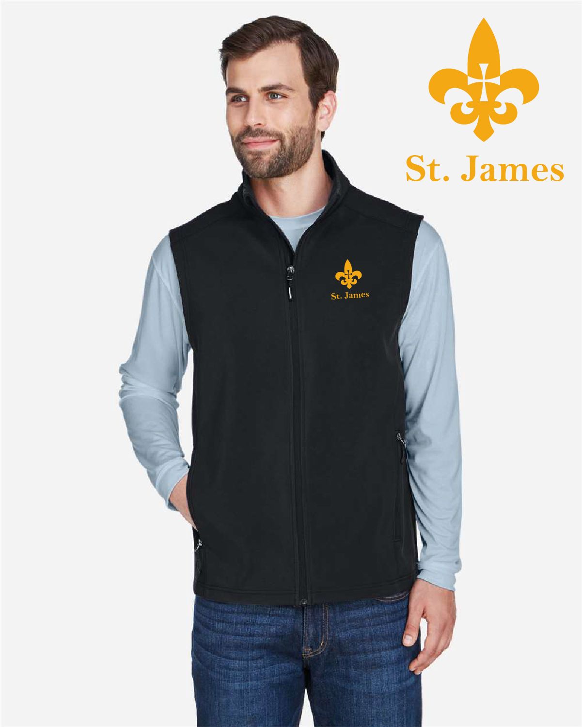 St. James Saints Core365 Men&#39;s Cruise Two-Layer Fleece Bonded Soft Shell Vest - CE701 - Black