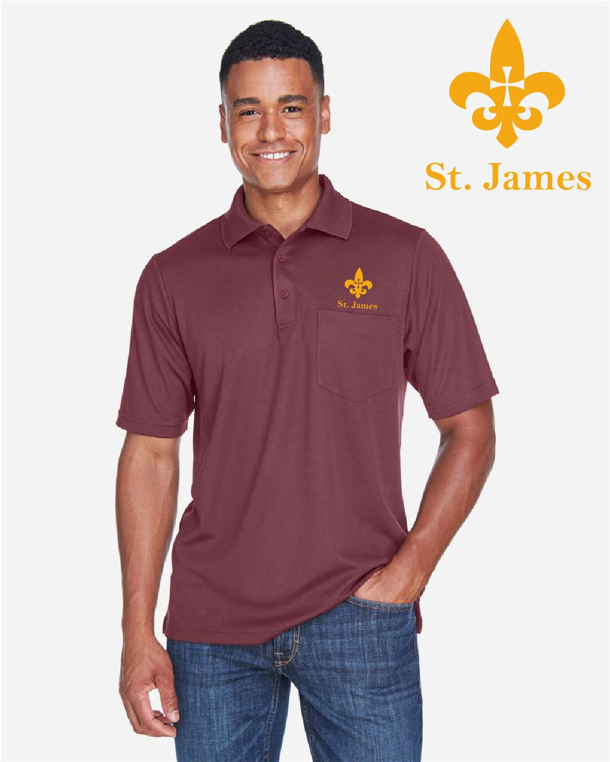 St. James Saints Core365 Men&#39;s Origin Performance Piqué Polo with Pocket - 88181P - Burgundy