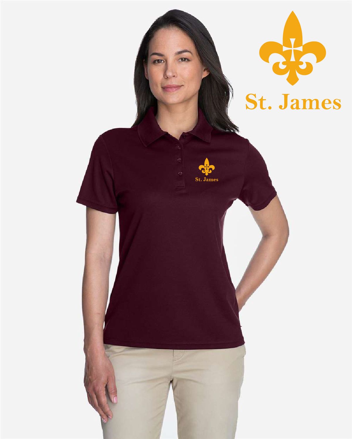 St. James Saints Core365 Women&#39;s Origin Performance Piqué Polo - 78181 - Burgundy