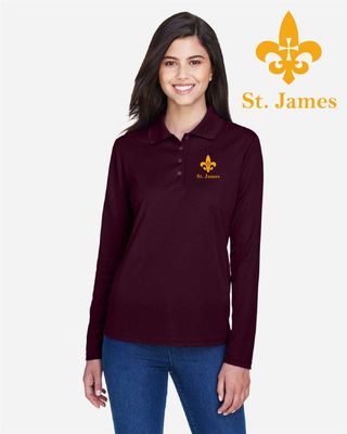 St. James Saints Core365 Women&#39;s Pinnacle Performance Long Sleeve Piqué Polo - 78192 - Burgundy