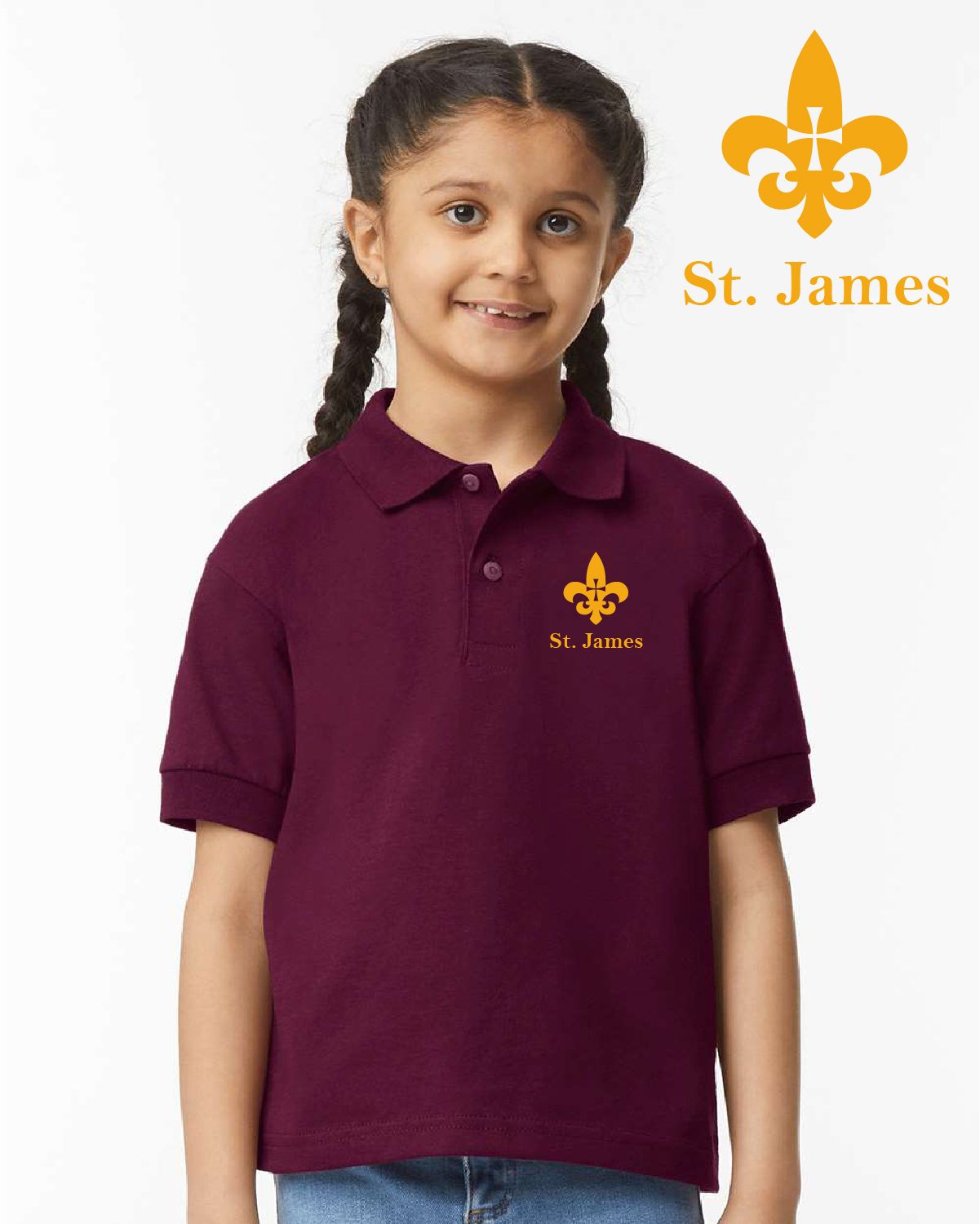 St. James Saints Gildan Youth DryBlend Jersey Polo - 8800B  - Maroon
