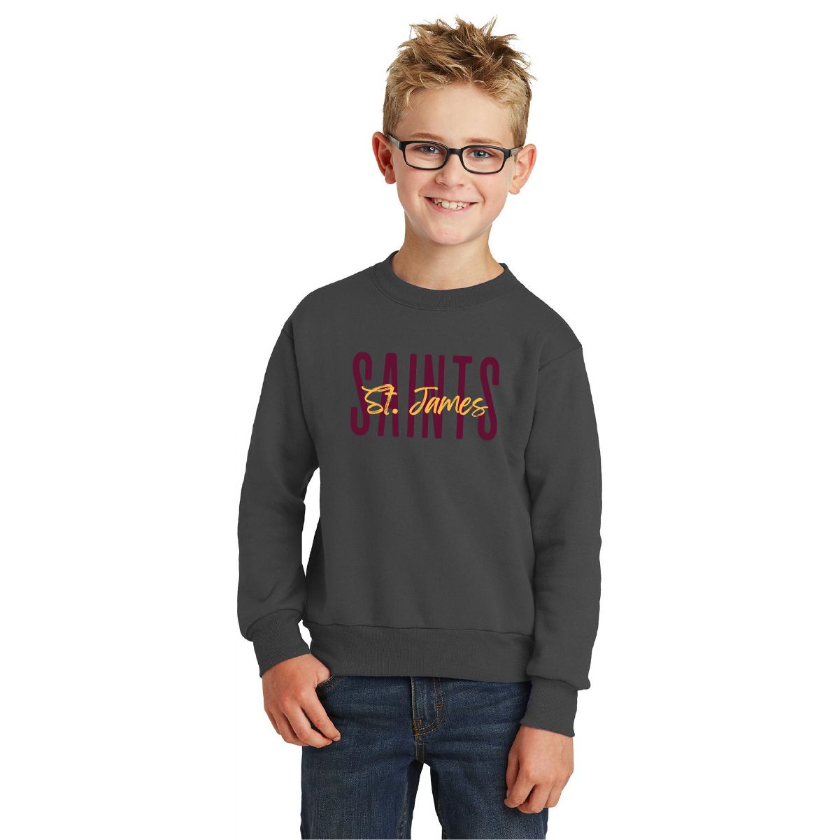 St. James Saints Youth Crewneck Sweatshirt - PC90Y - Charcoal